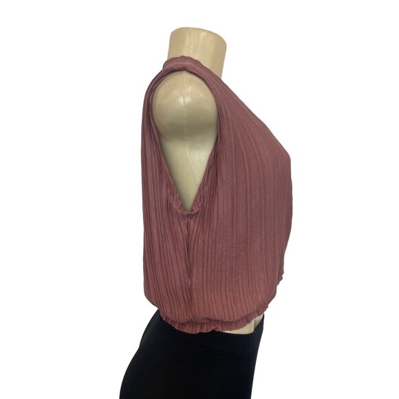 Mango Women's Dusty Pink Pleated Overlap Crop Top Shirt Sz S - NWT - Picture 3 of 7